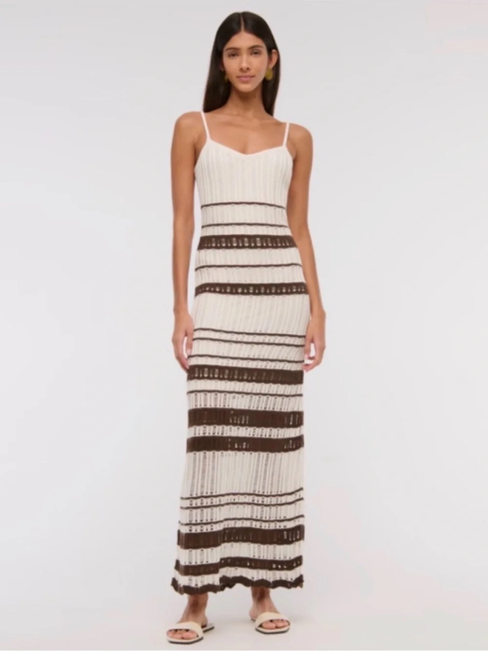 Abercrombie & Fitch Cream and Brown Striped Knit Maxi Dress
